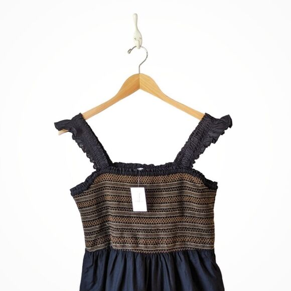 J Crew Sleeveless Smocked Tiered Black Pinafore Dress sz L Flutter Sleeve NWT - Picture 7 of 10